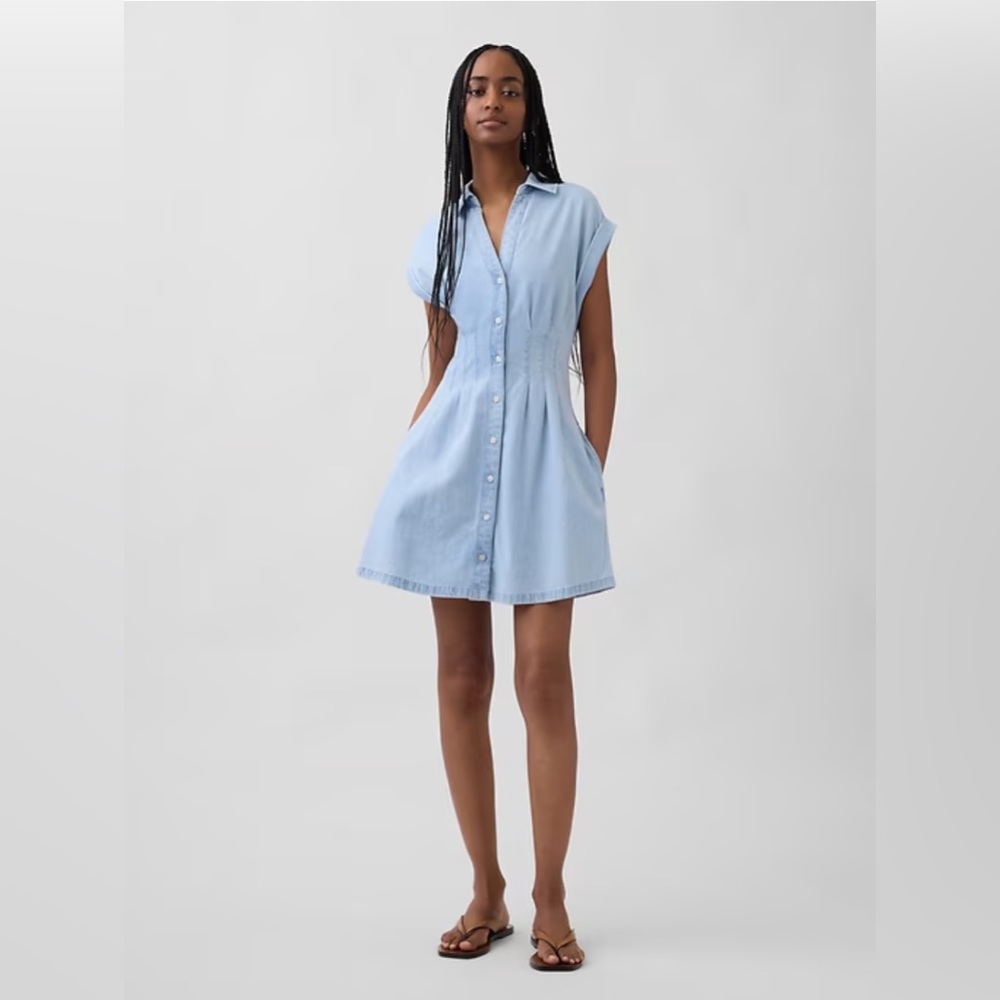 Gap Denim Pleated Mini Shirtdress - M Tall